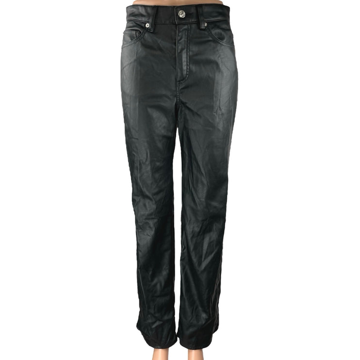 H&M Women's Black Faux Vegan Leather Straight Leg High Rise Trousers Pants Sz 4