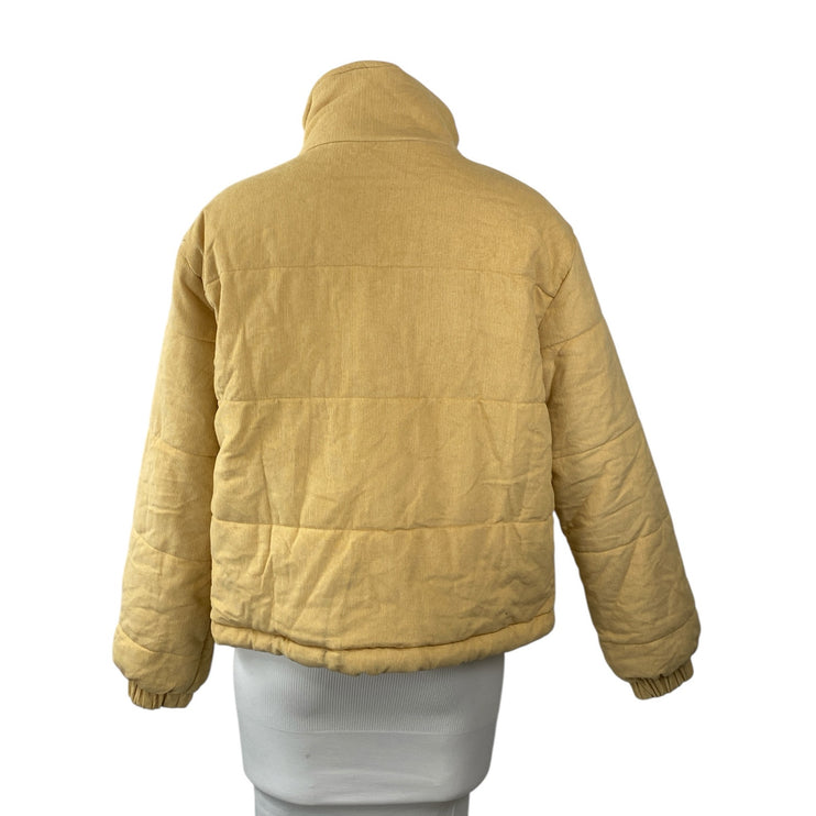 Cotton Candy LA Womens Yellow Quilted Mock Neck Long Sleeve Puffer Coat Jacket M