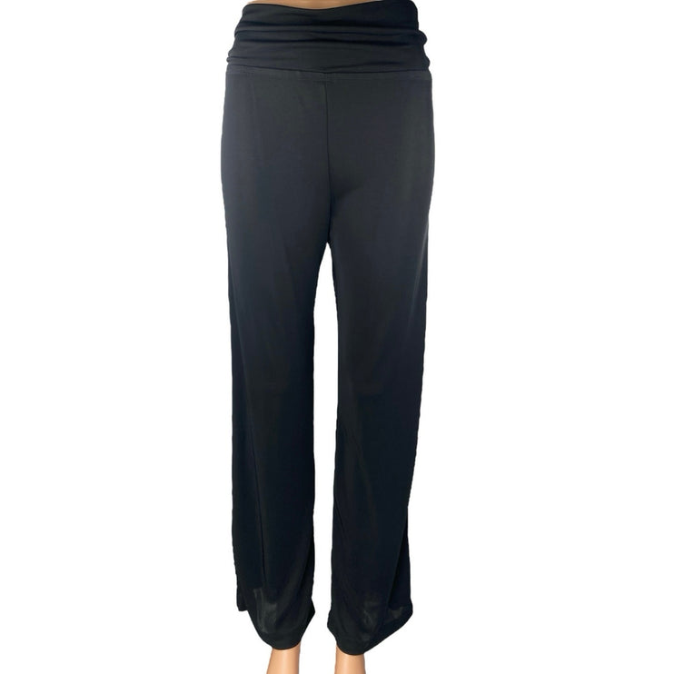 AK Anne Klein Black High Waisted Pull On Wide Leg Yoga Leggings Pants Size S