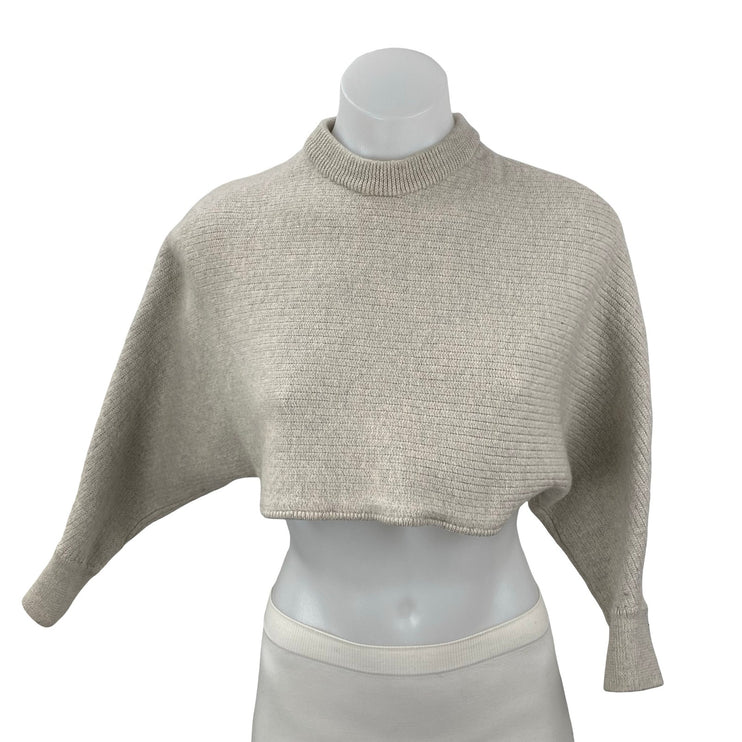 Aritzia Wilfred Free Lola 100% Wool Women's Gray Long Sleeve Crop Sweater Top M