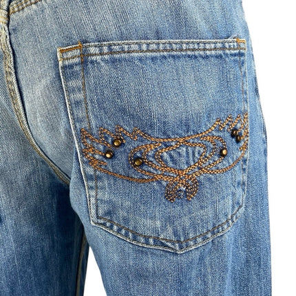 Dsquared2 Men's Blue Acid Wash Straight Leg Frayed Raw Hem Denim Jeans Pants 34