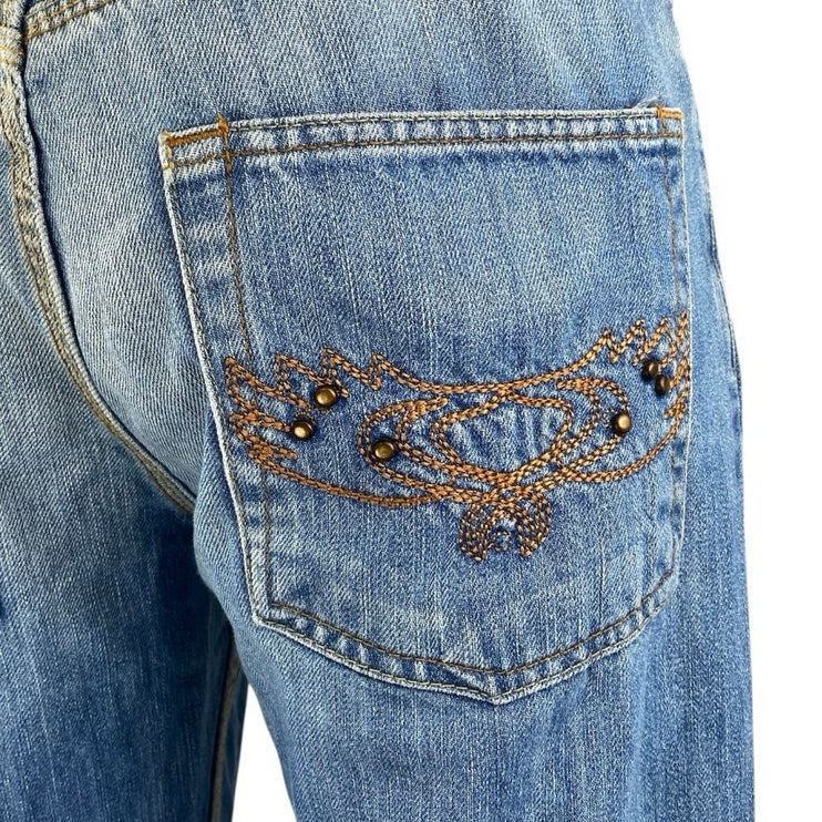 Dsquared2 Men's Blue Acid Wash Straight Leg Frayed Raw Hem Denim Jeans Pants 34