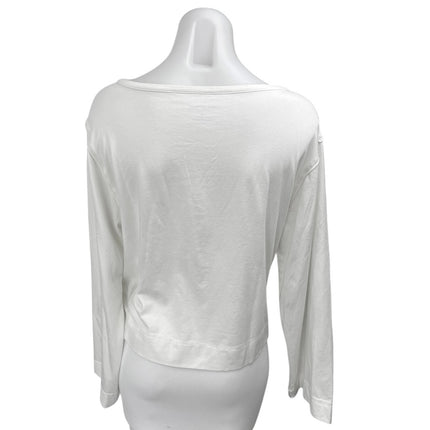 Anthropologie Women's White Long Sleeve Boat Neck Pullover Tee T-Shirt Top Sz M