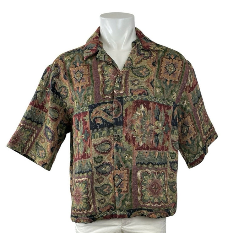 Asos Men's Multicolor Boxy Paisley Tapestry Short Sleeve Button Down Shacket M