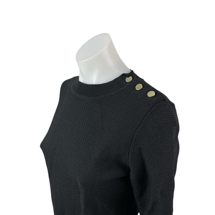 H&M Women's Black Waffle Knit Half Sleeve Crew Neck Thermal Sweater Top Size S