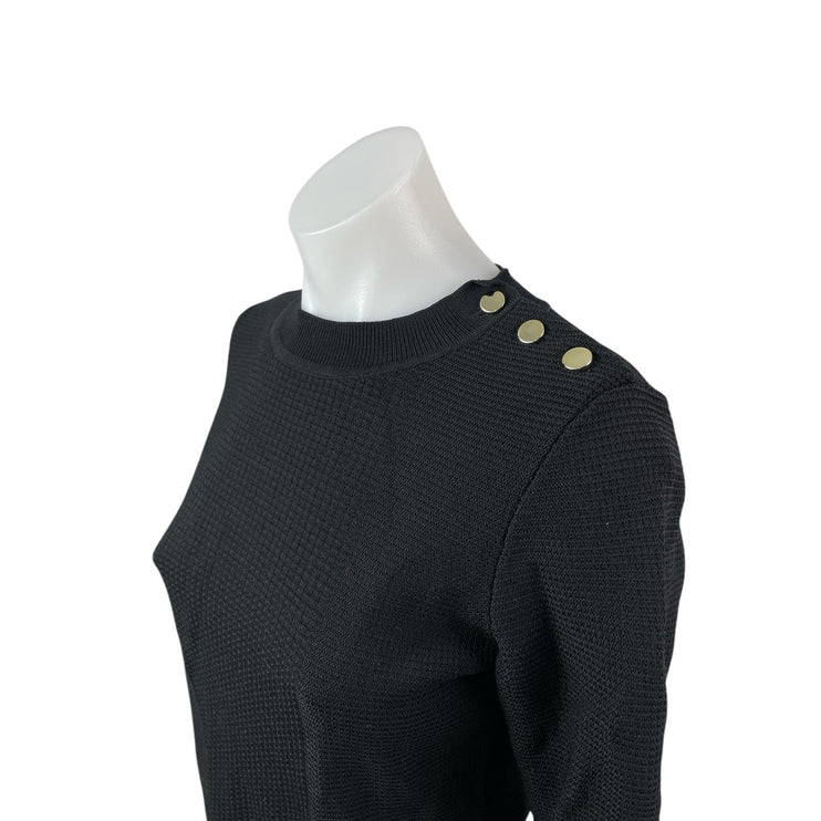 H&M Women's Black Waffle Knit Half Sleeve Crew Neck Thermal Sweater Top Size S