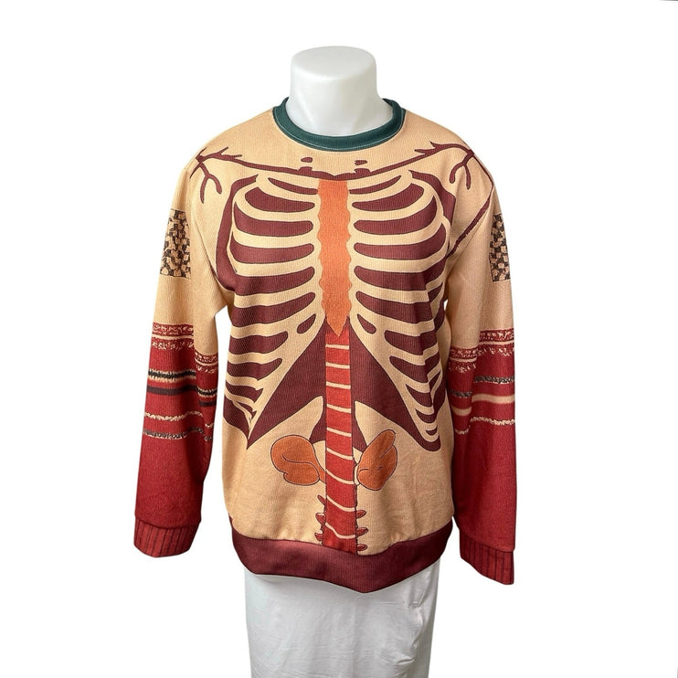Women's Coral Skeleton Halloween Anatomy Long Sleeve Sweatshirt Sweater Size XXL