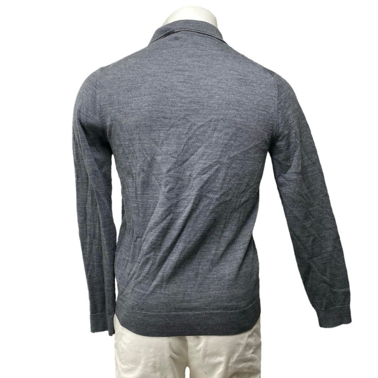 Reiss Men's Gray 100% Wool Long Sleeve Polo Shirt Sweater Sweatshirt Top Size S