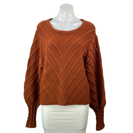 Allison Women's Rust Brown Textured Long Sleeve Round Neck Sweater Top Size M