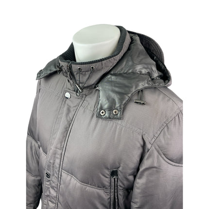 Perry Ellis Portfolio Printtech Black Hooded Puffer Quilted Coat Jacket Size LT