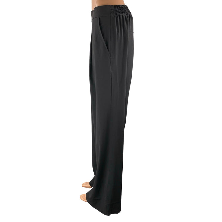 Women's Black High Waisted Pull On Wide Leg Baggy Career Trousers Pants Size 30