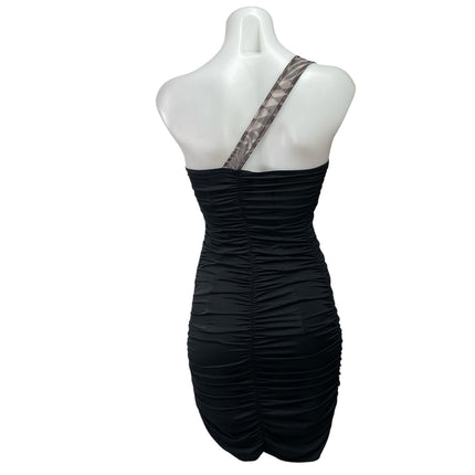 Omar Piragino Black One Shoulder Bandeau Tube Ruched Mini Bodycon Dress Size M