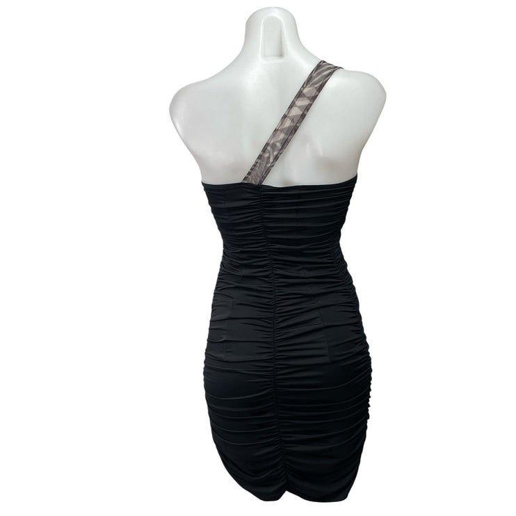 Omar Piragino Black One Shoulder Bandeau Tube Ruched Mini Bodycon Dress Size M