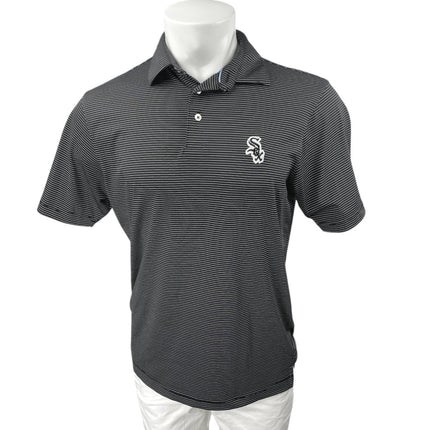 Johnnie-O Mens Black Striped Embroidered Short Sleeve Slim Golf Polo Shirt Top M