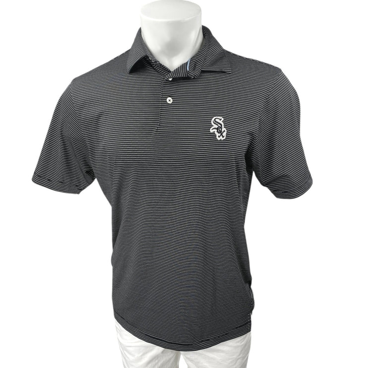 Johnnie-O Mens Black Striped Embroidered Short Sleeve Slim Golf Polo Shirt Top M