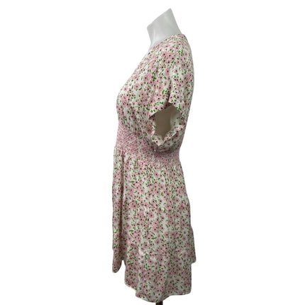 Alice + Olivia Keela Pink Floral V Neck Smocked Short Sleeve A Line Mini Dress 8