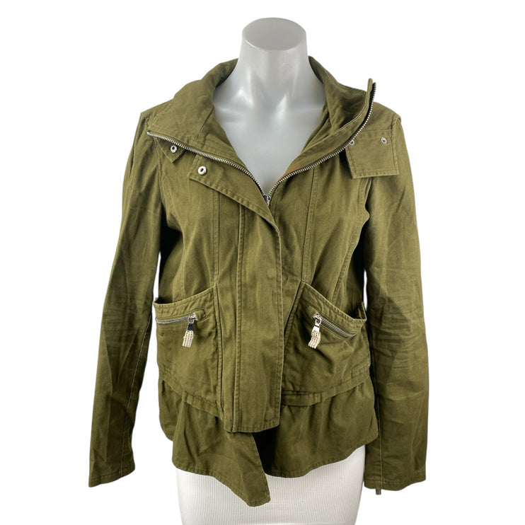 Zara Trafaluc Green Long Sleeve Hoodie Hooded Full ZIp Utility Coat Jacket Sz S