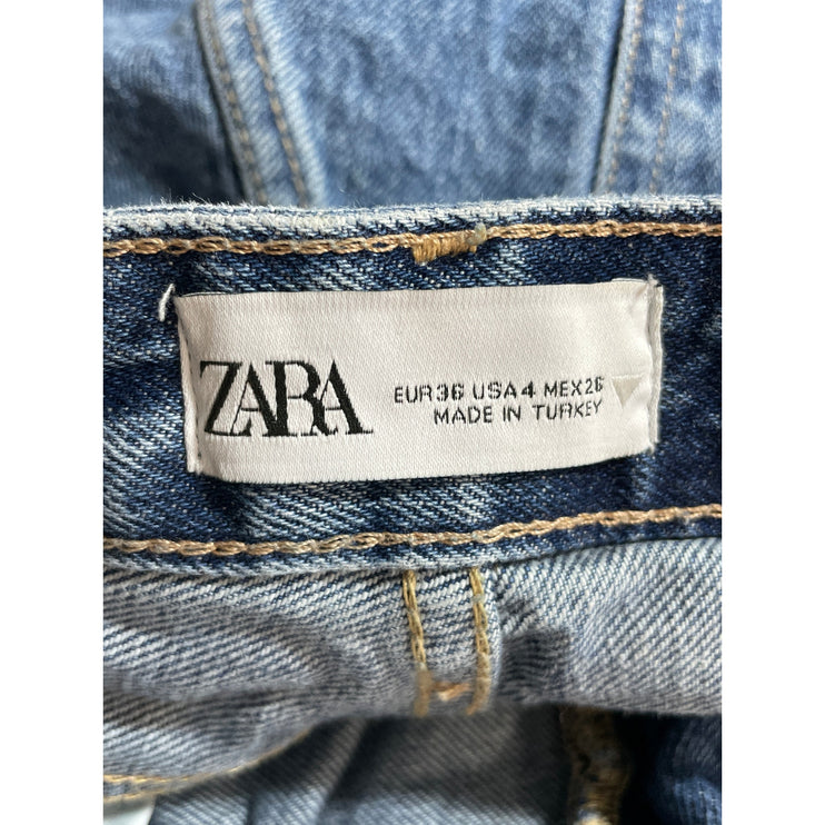 Zara Womens Blue High Waisted Relaxed Straight Mom Boyfriend Denim Jeans Pants 4