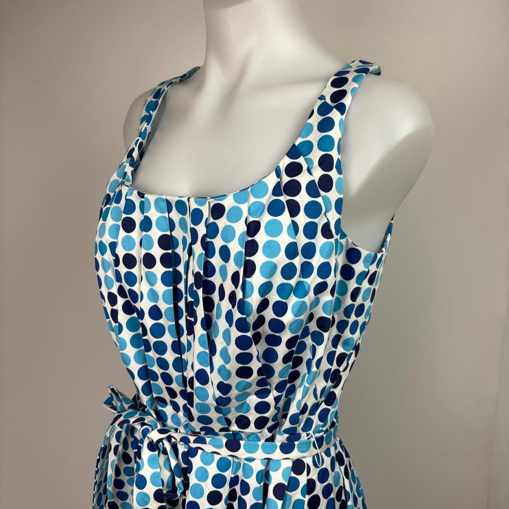 Calvin Klein Blue Polka Dot Print Sleeveless Tie Belt Square Neck Dress Size 12