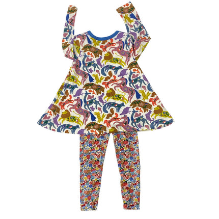 Mini Boden Girls Multicolor Animal Print Long Sleeve Top & Leggings Set Sz 4-5Y
