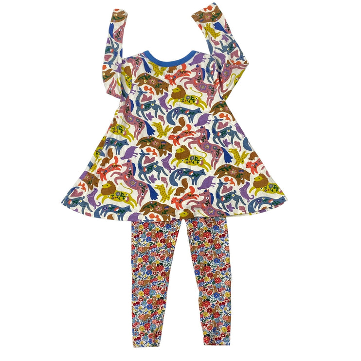 Mini Boden Girls Multicolor Animal Print Long Sleeve Top & Leggings Set Sz 4-5Y