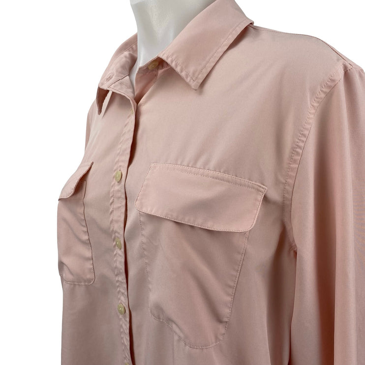 Lands' End Women's Pink Chest Pocket Long Sleeve Button Down Shirt Top Size L