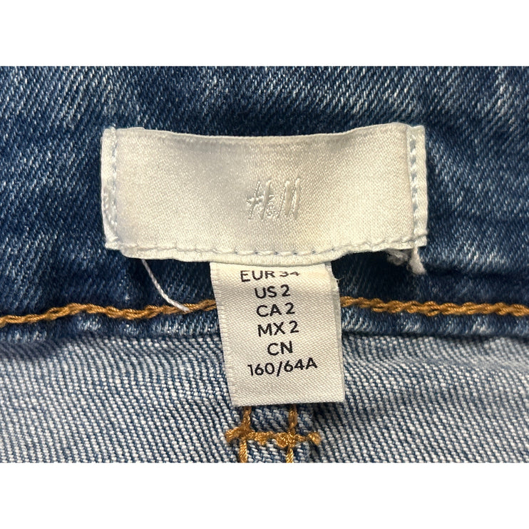 H&M Women's Blue High Waisted Raw Hem Casual Bootcut Flared Denim Jeans Size 2