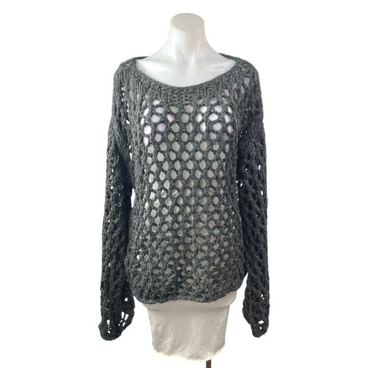 Zara Women's Black Crochet Knit Long Sleeve Sheer Beach Swim Cover Up Top Size L