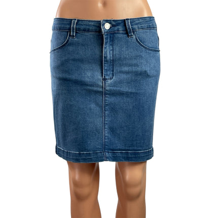 Missguided Women's Blue Medium Wash Straight Pencil Mini Denim Jeans Skirt Sz 8