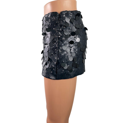 Danielle Guizio Black Sequin Low Waist Paillette Party Straight Mini Skirt Sz XS
