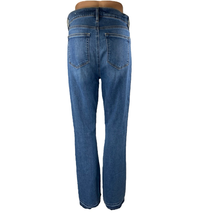 Ann Taylor LOFT Blue High Waist Raw Cut Herm Slim Flared Bootcut Denim Jeans 6