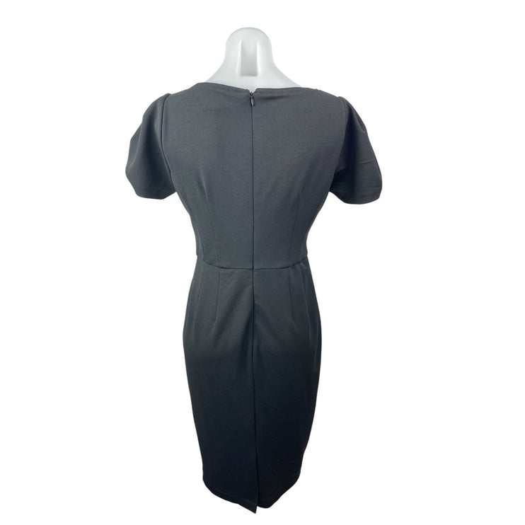 Maggy London Black Short Puff Sleeve V Neck Pencil Midi Sheath Dress Size 4