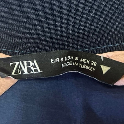 Zara Women's Blue White Long Sleeve Full Zip Windbreaker Bomber Coat Jacket S