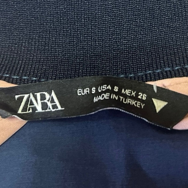 Zara Women's Blue White Long Sleeve Full Zip Windbreaker Bomber Coat Jacket S