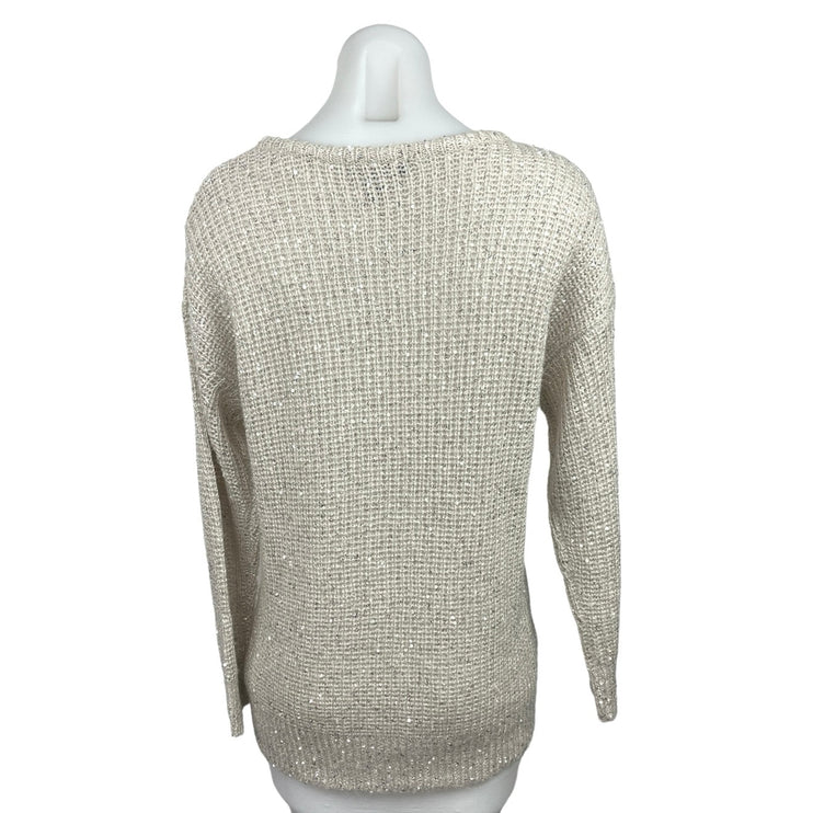 Atmosphere Women's Cream Sequins Ribbed Knit Long Sleeve Jumper Sweater Top Sz 6