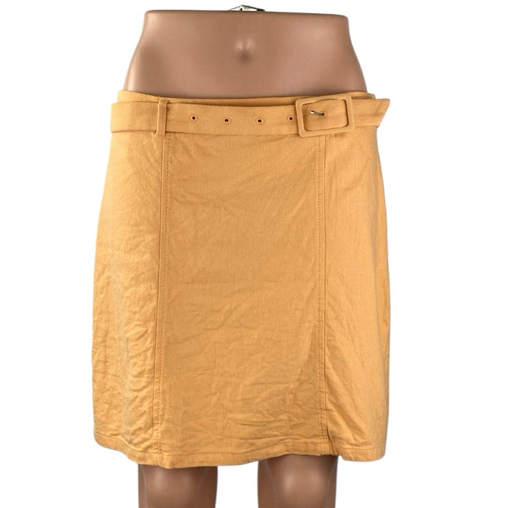 Ann Taylor LOFT Women's Orange Linen Belted Mini Straight Pencil Skirt Size 8