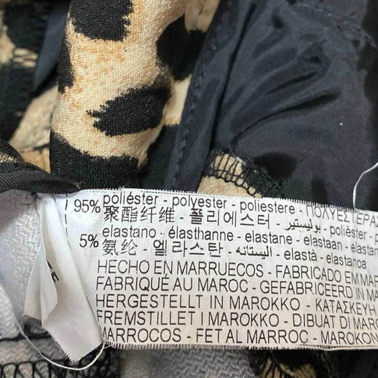 Zara Beige Black Leopard Animal Print High Rise Flare Bootcut Trousers Pants XS