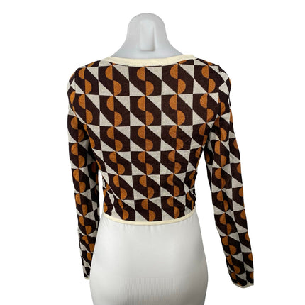 & Other Stories Geometric Jacquard Long Sleeve Crop Cardigan Sweater Top Size XS