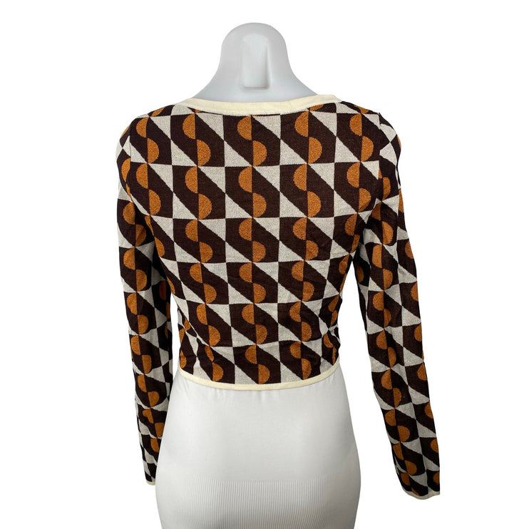 & Other Stories Geometric Jacquard Long Sleeve Crop Cardigan Sweater Top Size XS