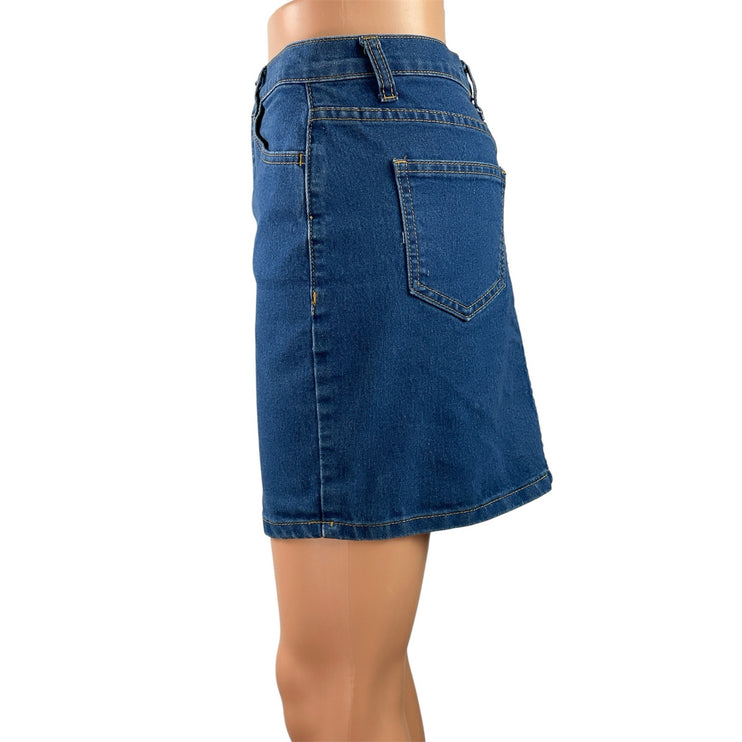 FOREVER 21 Women's Blue Denim Medium Wash Pocket Mini Straight Pencil Skirts S