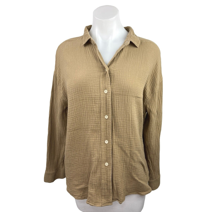 Madewell Lightspun Painter Khaki Tan Button Up Cotton Gauze Shirt Blouse Top S