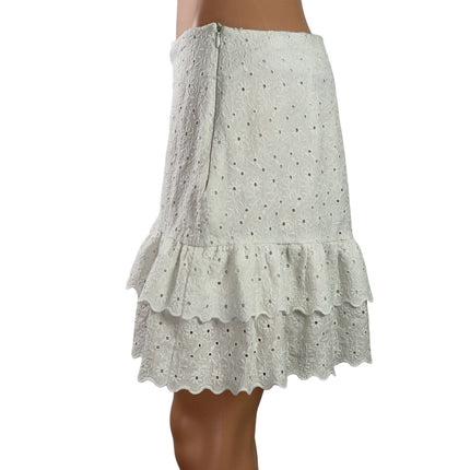 Zara White Embroidered Eyelet Floral Ruffle High Rise Tiered Mini Skort Skirt L