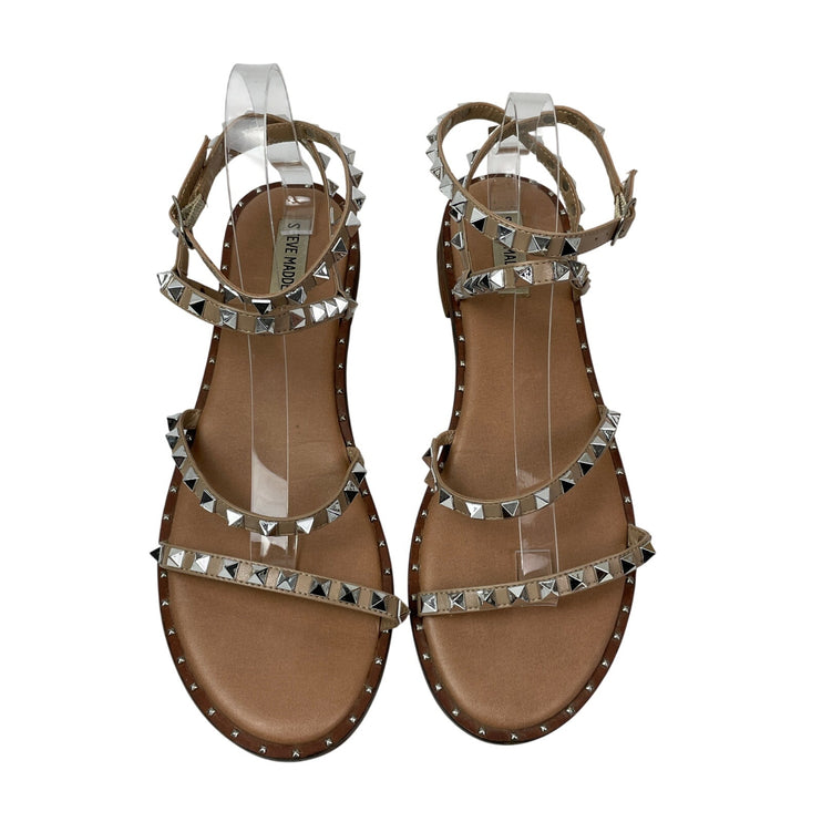 Steve Madden Women's Tan Travel Rock Studded Gladiator Flat Sandals Size 11