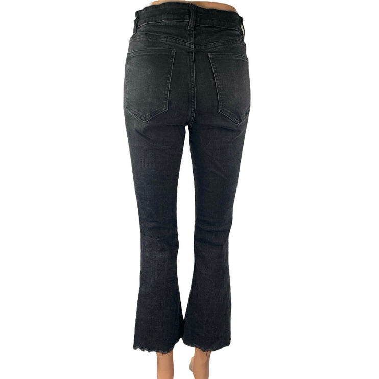Zara Black Mid Rise Flared Bootcut Bell Bottom Frayed Cropped Denim Jeans Size 8
