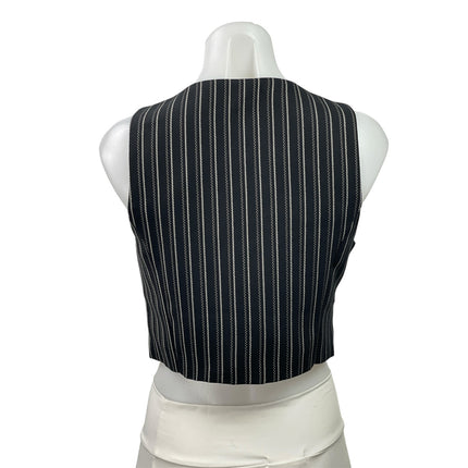 Reclaimer Vintage Womens Black Gray Sleeveless Pinstriped V-neck Crop Vest Top 6
