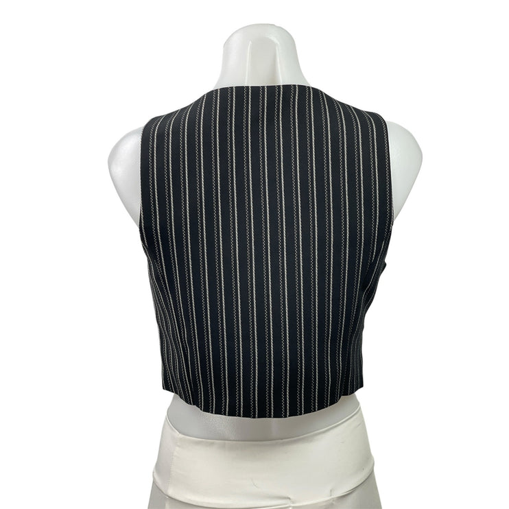 Reclaimer Vintage Womens Black Gray Sleeveless Pinstriped V-neck Crop Vest Top 6