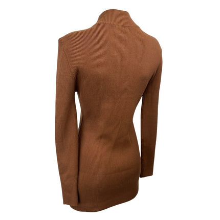 Line and Dot Brown Rib Knit Mock Neck Long Sleeve Mini Bodycon Sweater Dress S