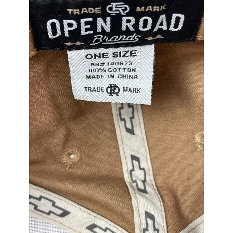 Open Road Chevrolet Unisex Tan Brown Colorblock Embroidered Strapback Hat Cap OS