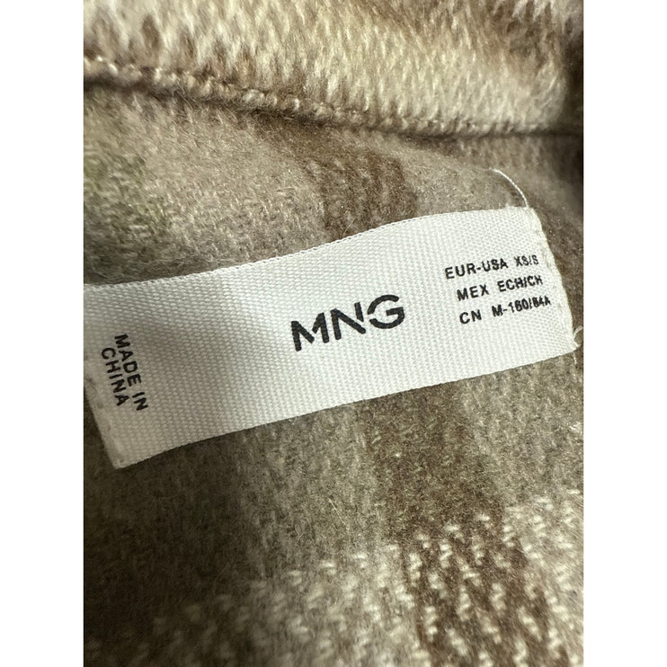 MNG Mango Brown Tan Plaid Checkered Long Sleeve Button Down Shirt Jacket Sz XS-S