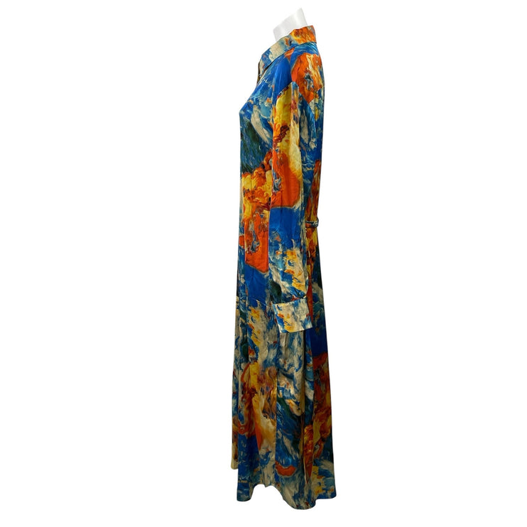 Fashion Nova Valerie Multicolor Satin Abstract Button Down Midi Shirt Dress Sz L